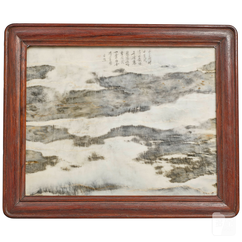 清 木框雲石題詩挂屏 | AN INSCRIBED DREAMSTONE PANEL - 图1